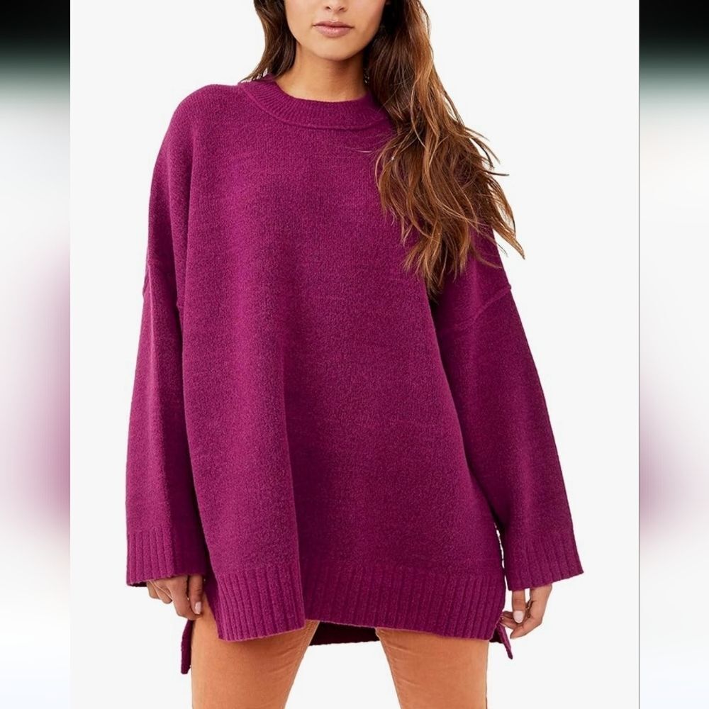 Free People Peaches Oversized Tunic Sweater Magenta Fuschia Size XS